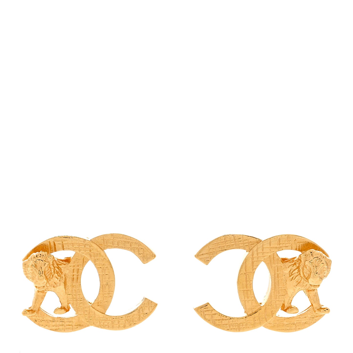 Metal Textured Lion CC Earrings Gold