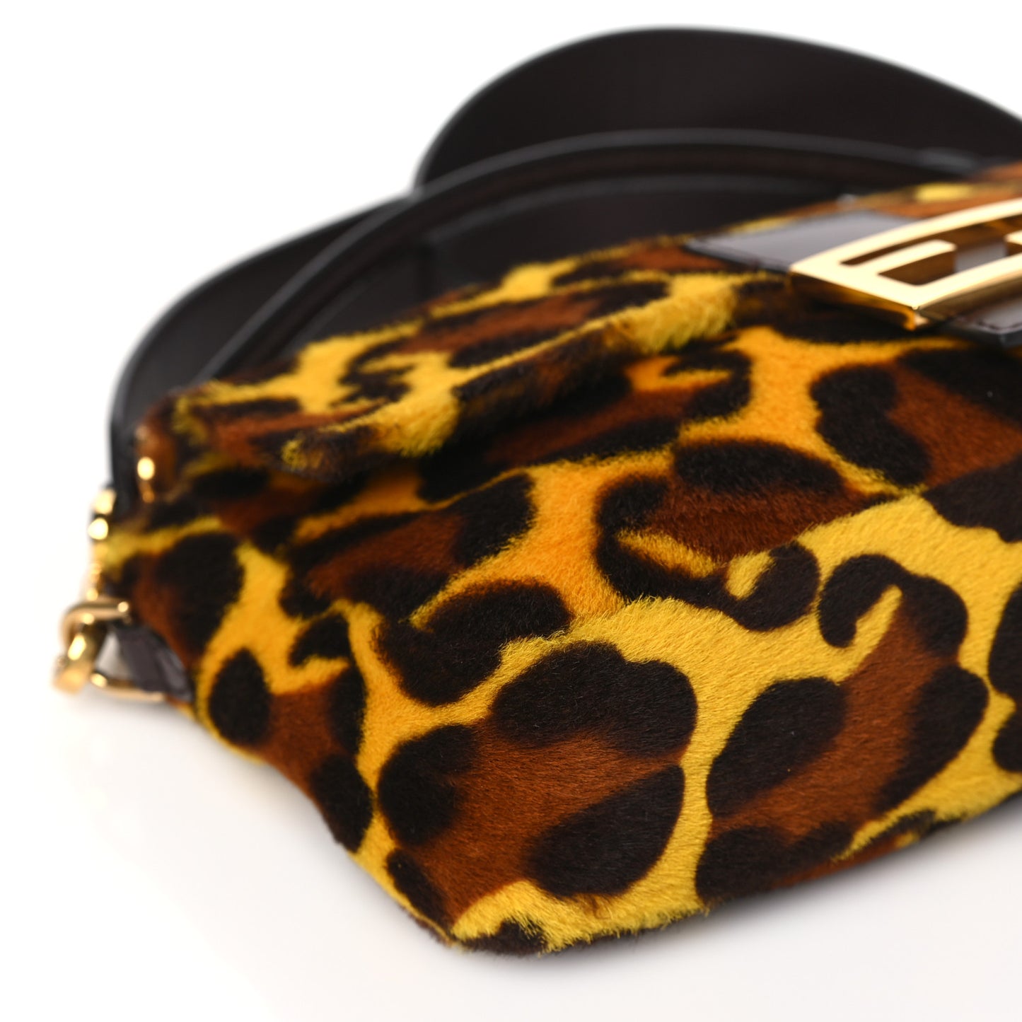 Calf Hair Leopard Print Baguette Yellow Multicolor