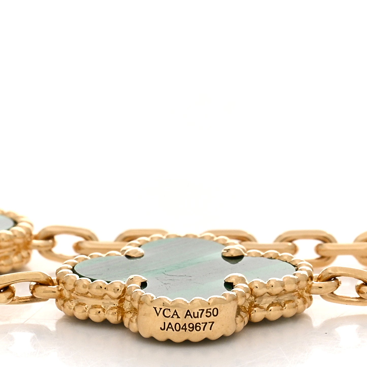 18K Yellow Gold Malachite 5 Motifs Vintage Alhambra Bracelet