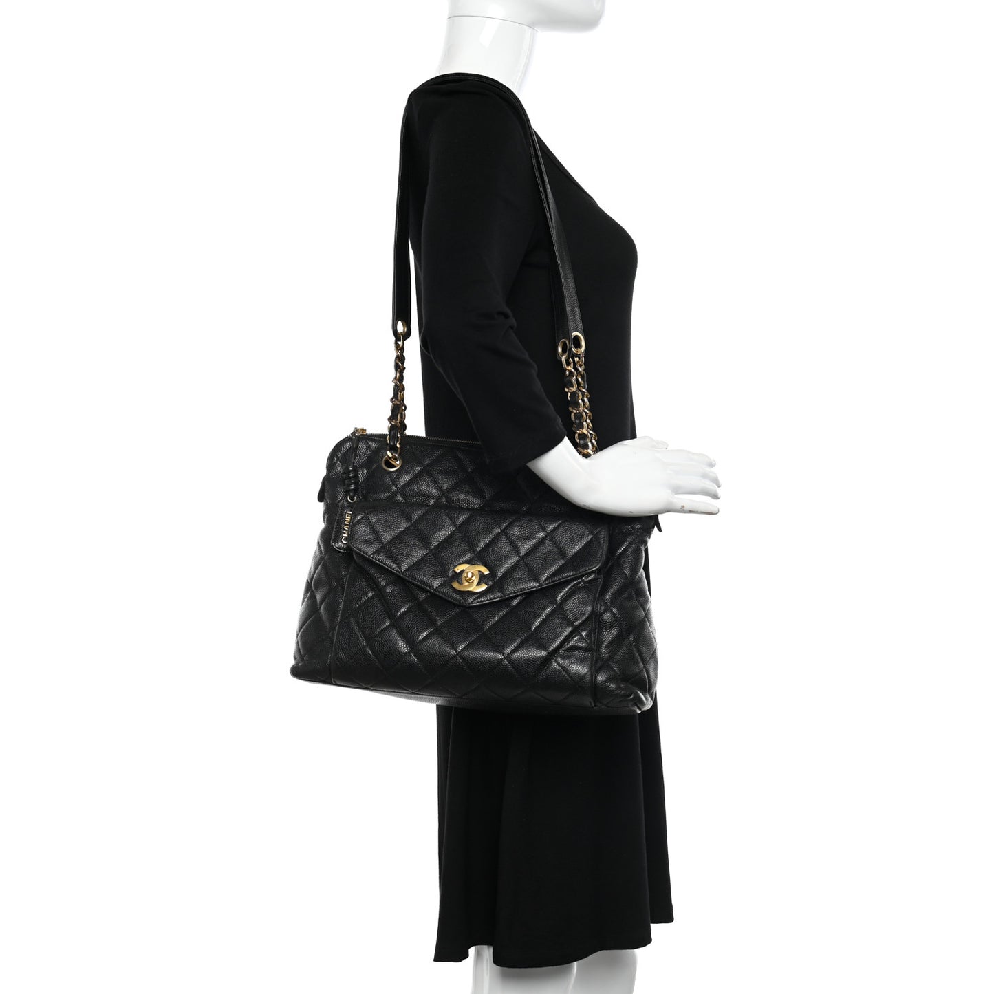 Caviar Quilted Flap Shoulder Bag Black