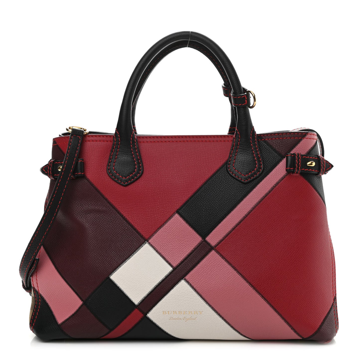 Grainy Calfskin Patchwork Medium Banner Tote Red Multicolor