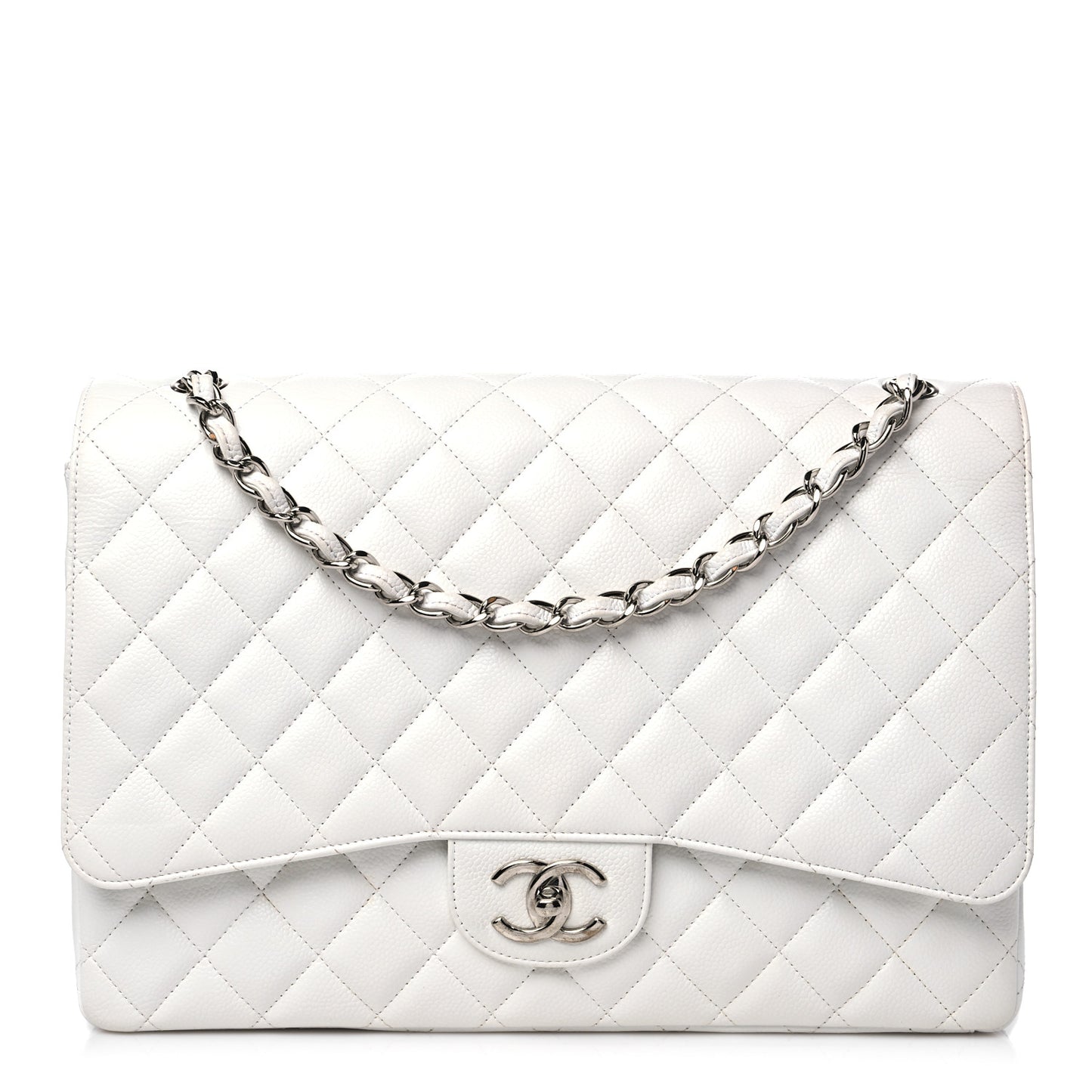 Caviar Quilted Maxi Double Flap White