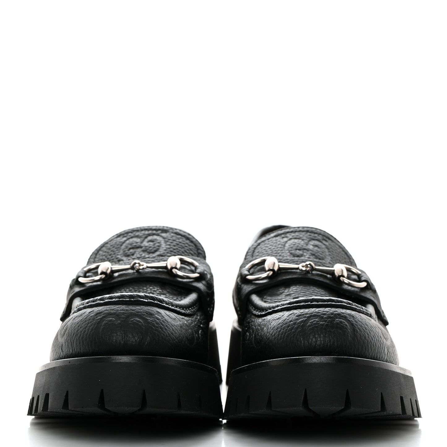 Piuma Calfskin Embossed Womens Platform Lug Sole Loafers 39.5 Black