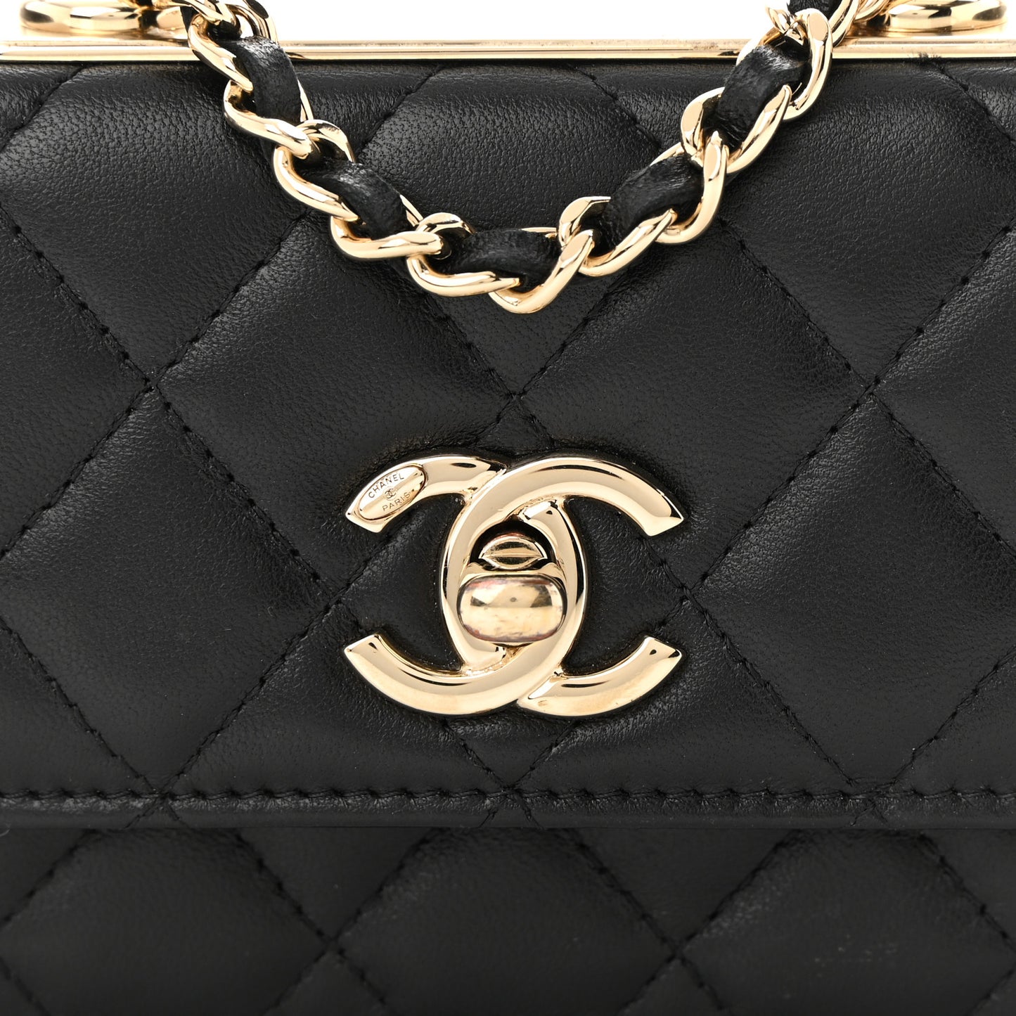 Lambskin Quilted Trendy CC Card Holder On Chain Black