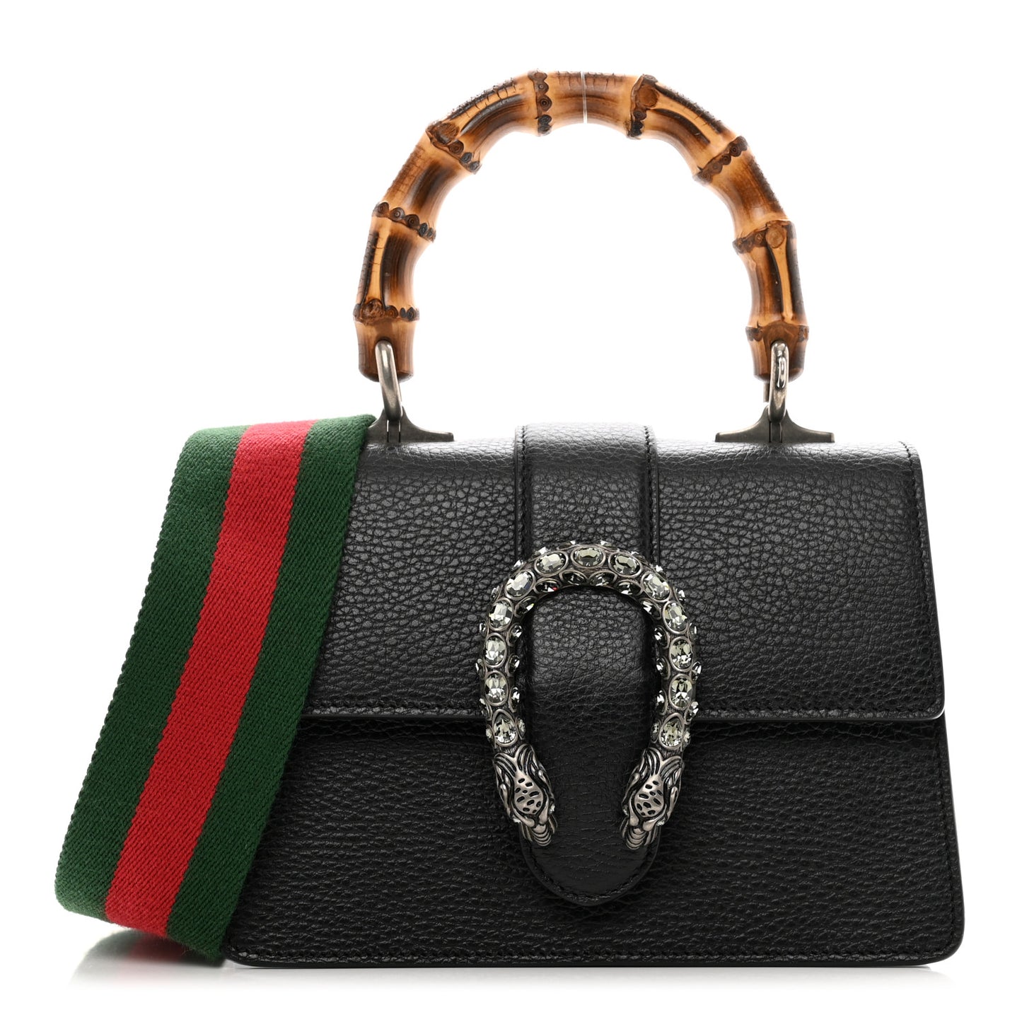 Dollar Calfskin Crystal Web Mini Dionysus Bamboo Top Handle Bag Black Black Diamond