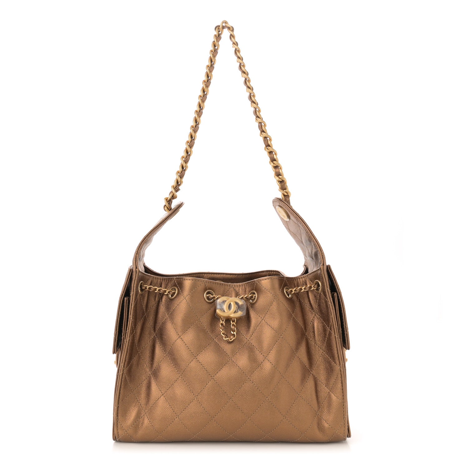 Chanel Metallic Caviar Quilted Small Chanel 25 Handbag Bronze