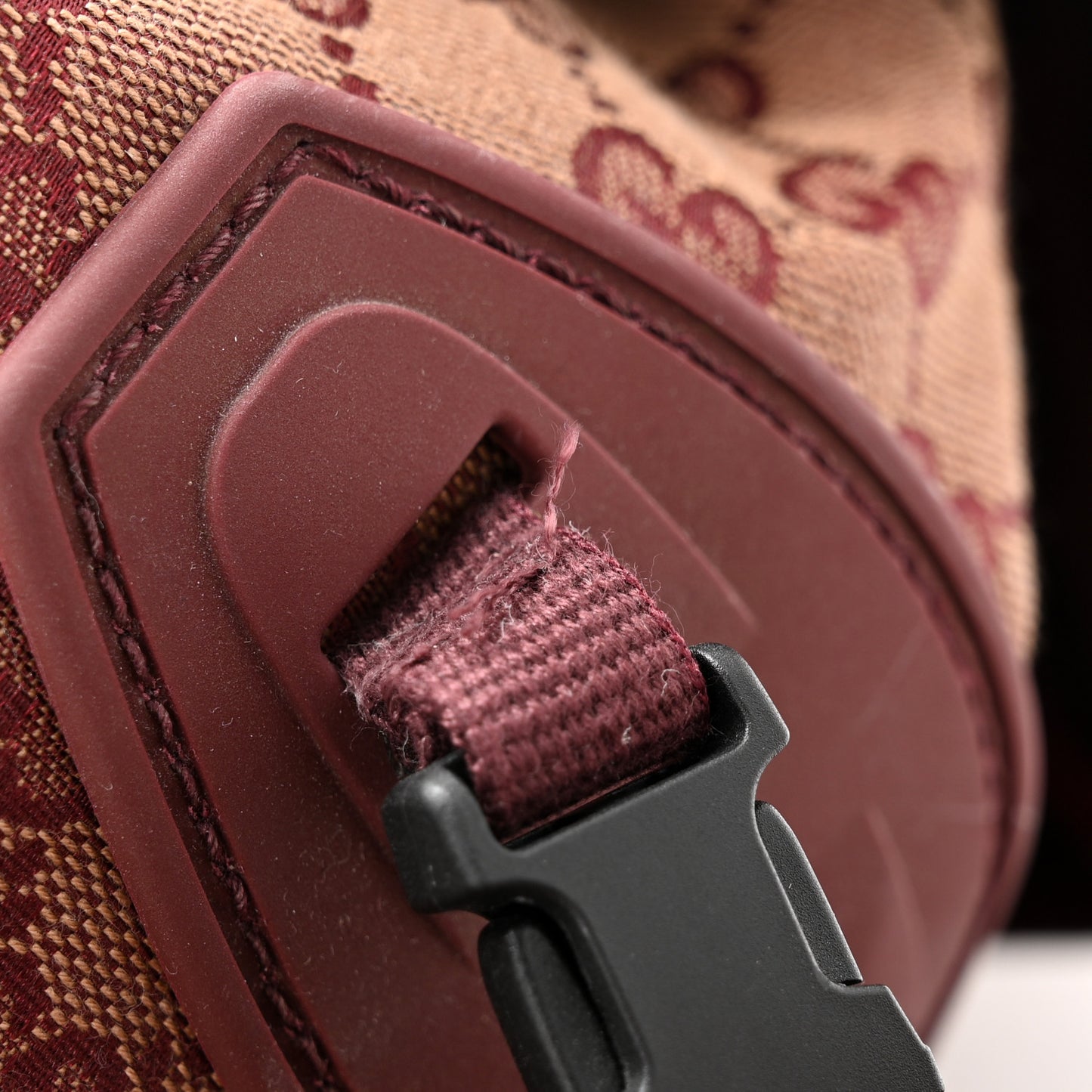 GG Monogram Script Logo Large Double Pocket Backpack Sahara Rubino Bordeaux