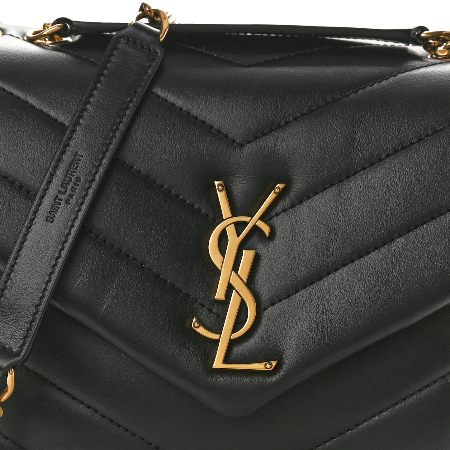 Calfskin Y Quilted Monogram Small Loulou Chain Satchel Black