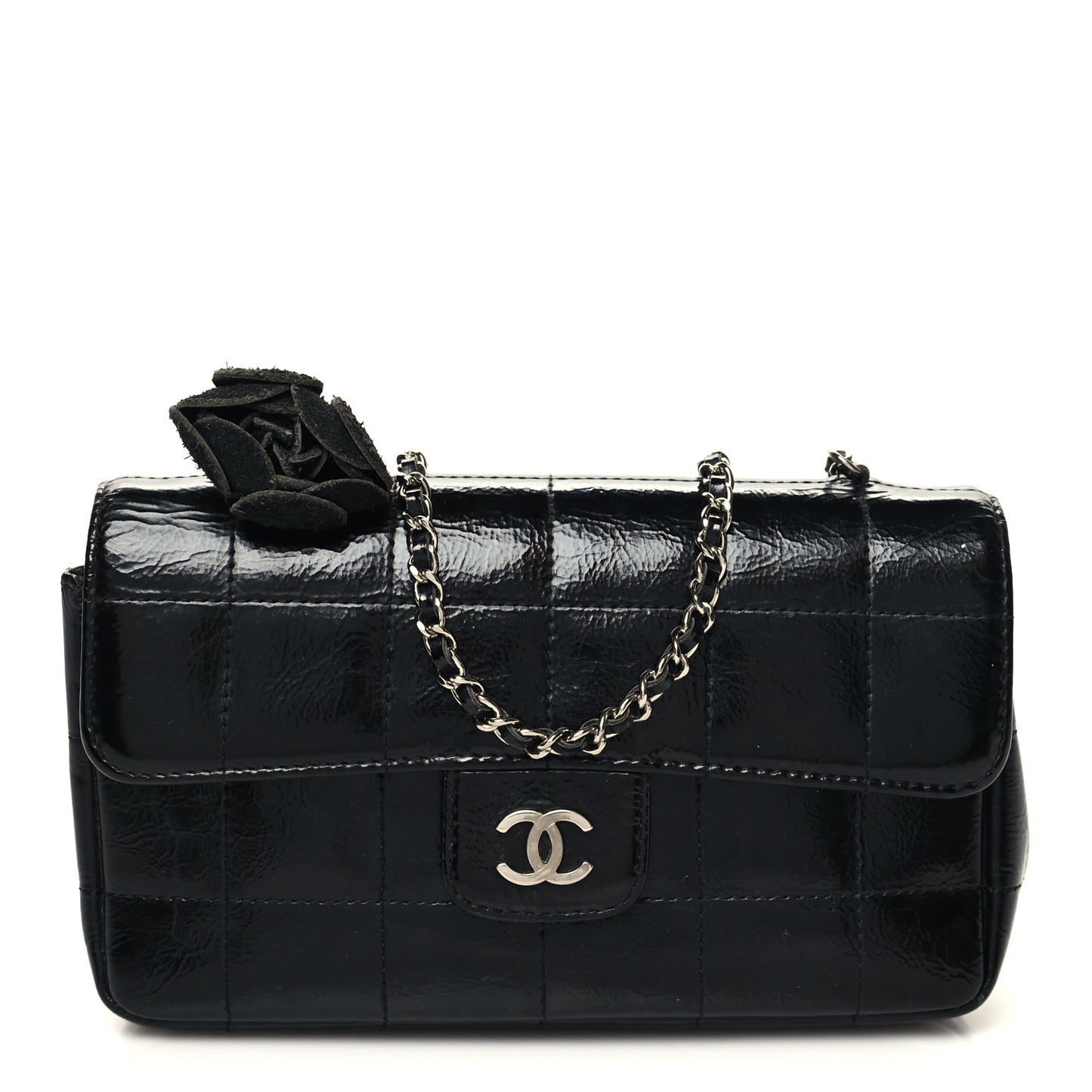 Distress Patent Quilted Mini Chocolate Bar Flap Black