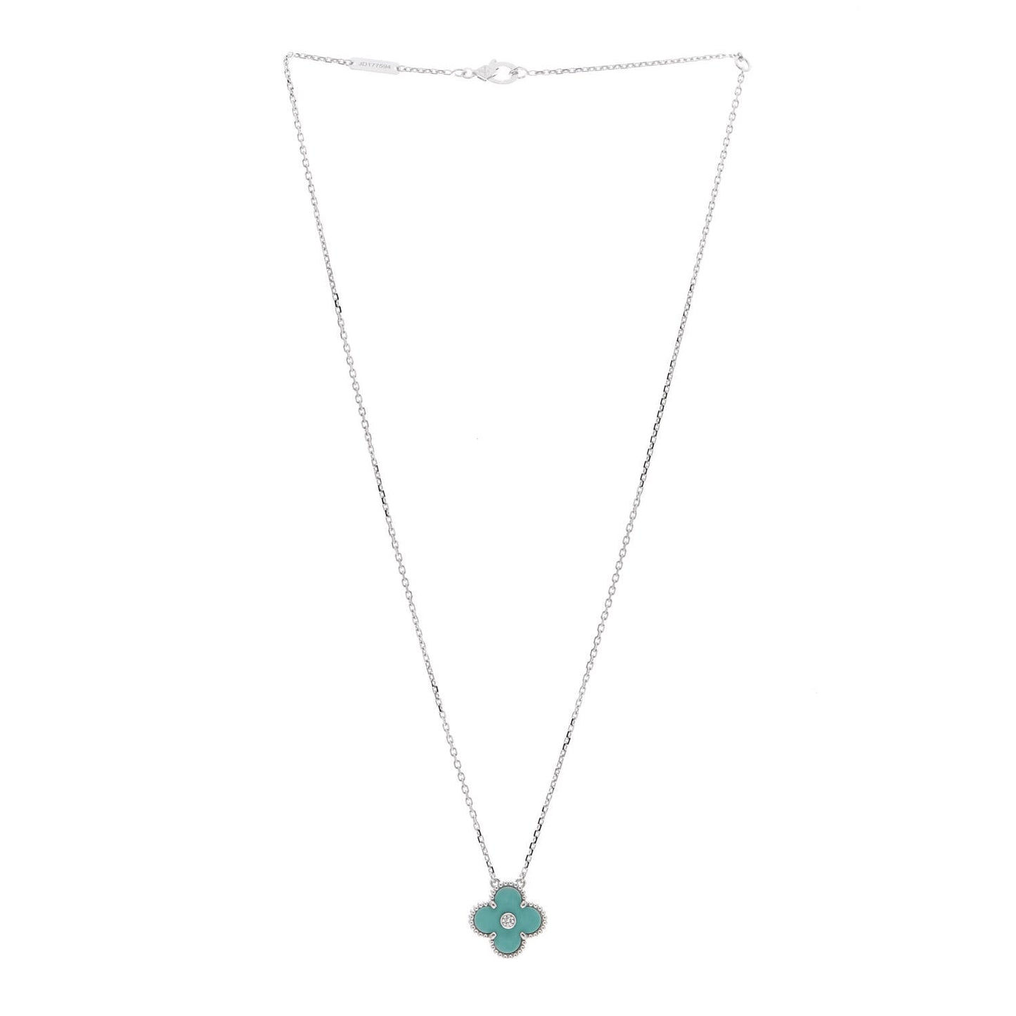 18K White Gold Diamond Celadon Green Sevres Porcelain Vintage Alhambra Pendant Necklace