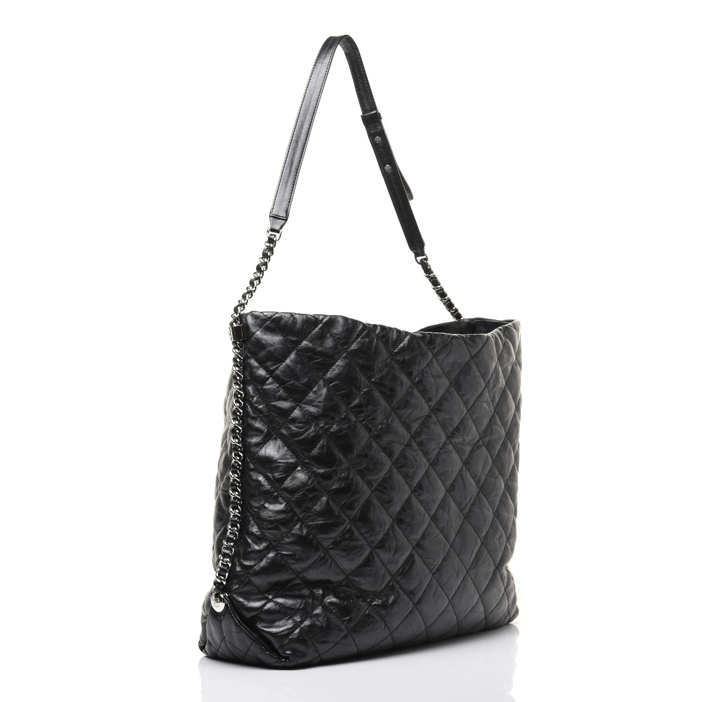 Metallic Crackled Calfskin Quilted Large Big Bang Hobo Black