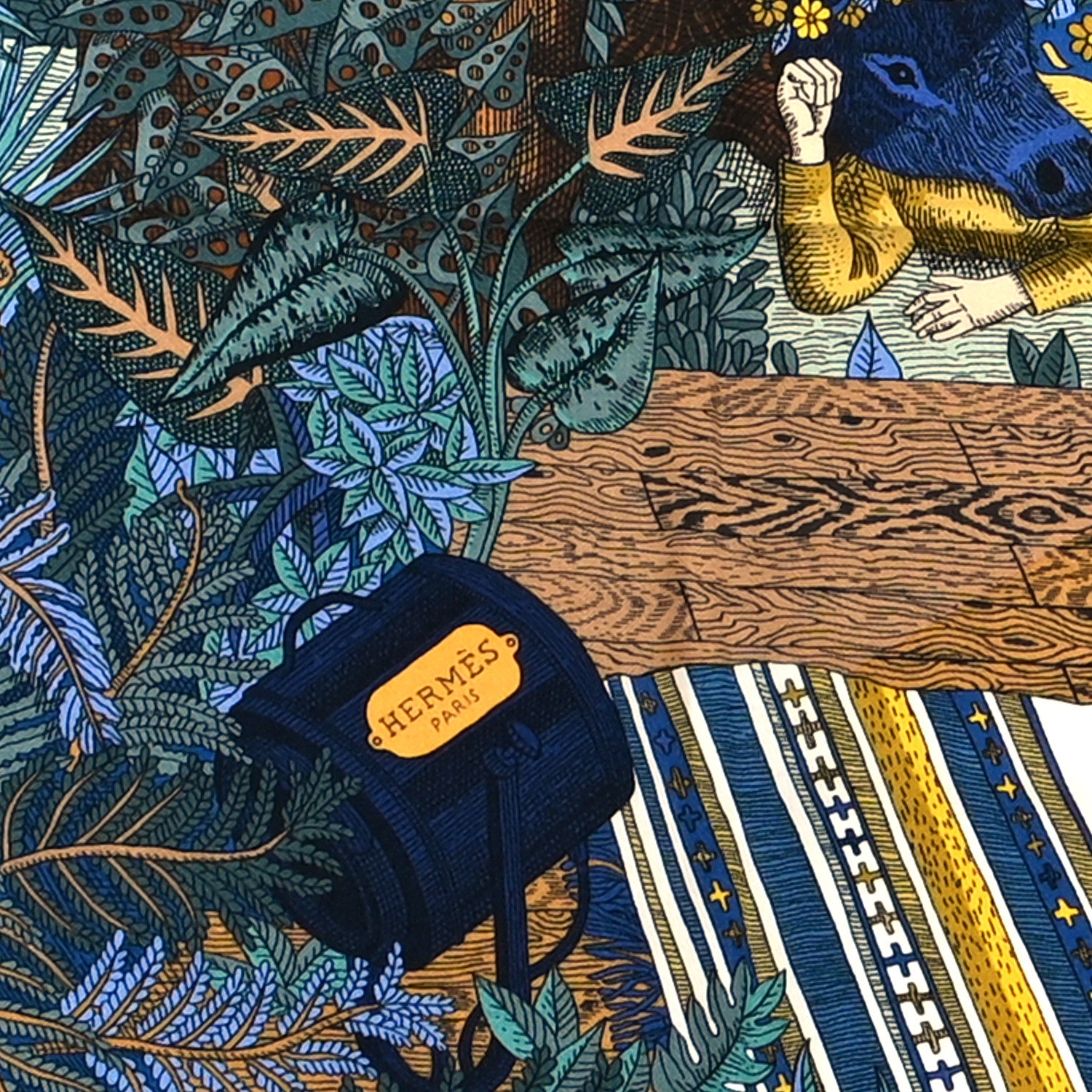 Hermes Cashmere Silk Acte III Scene I La Clairiere Shawl 140 Bleu Nuit Jaune 2 of 4