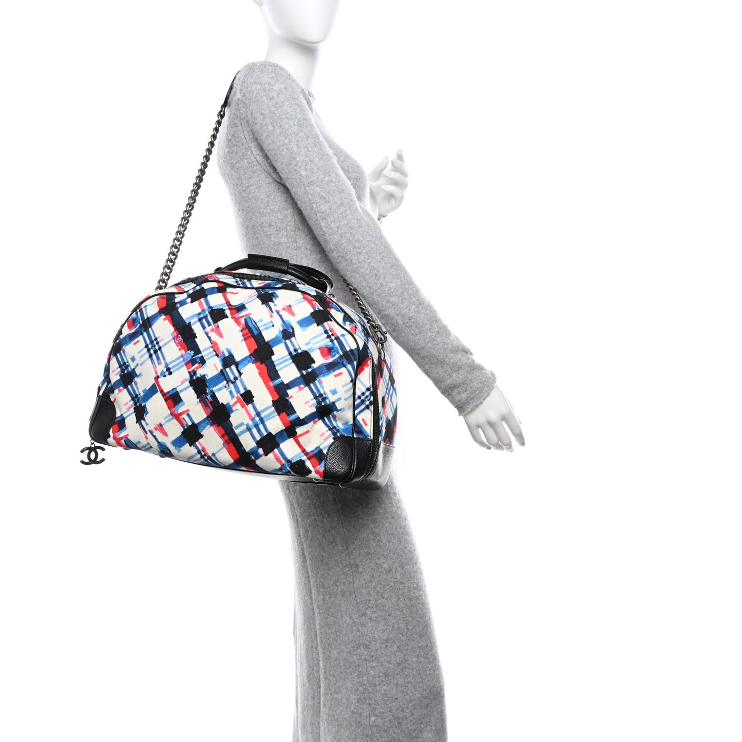 Caviar Printed Canvas Bowling Bag White Red Blue Black