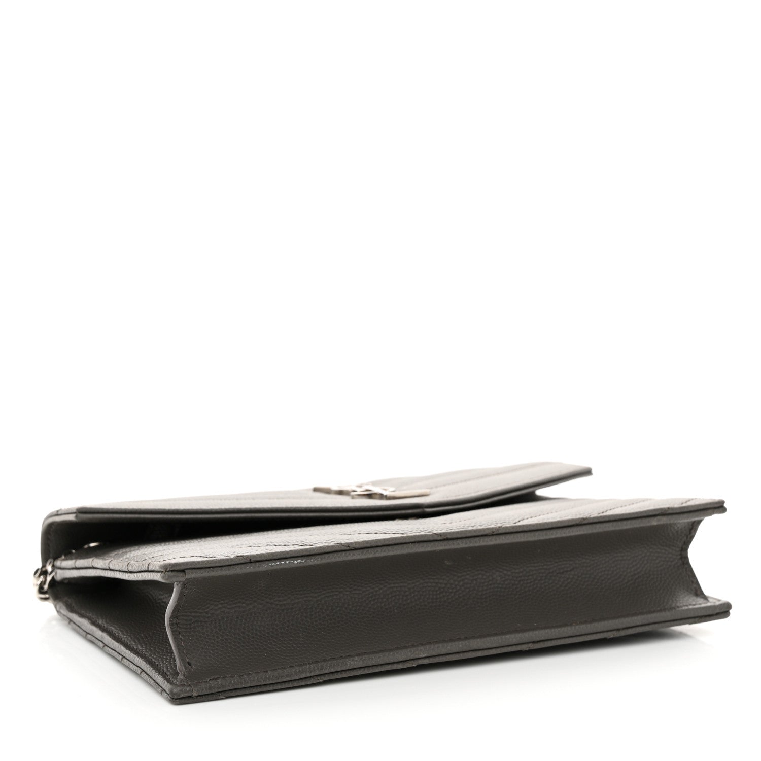 Saint Laurent Grain De Poudre Matelasse Chevron Monogram Envelope Chain Wallet Earth 4 of 13