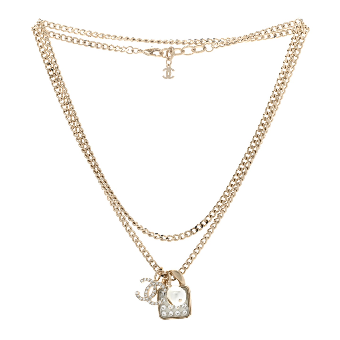 Crystal Pearl Resin CC Drop Multi Strand Chain Necklace Gold Pearly White