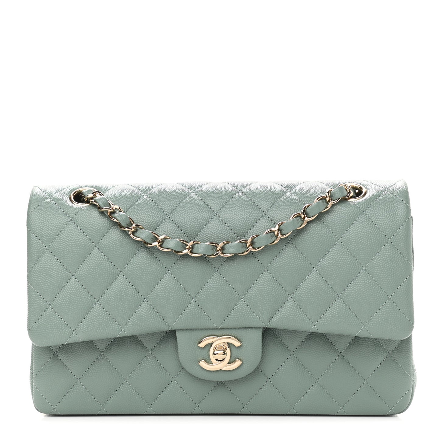 Caviar Quilted Medium Double Flap Green