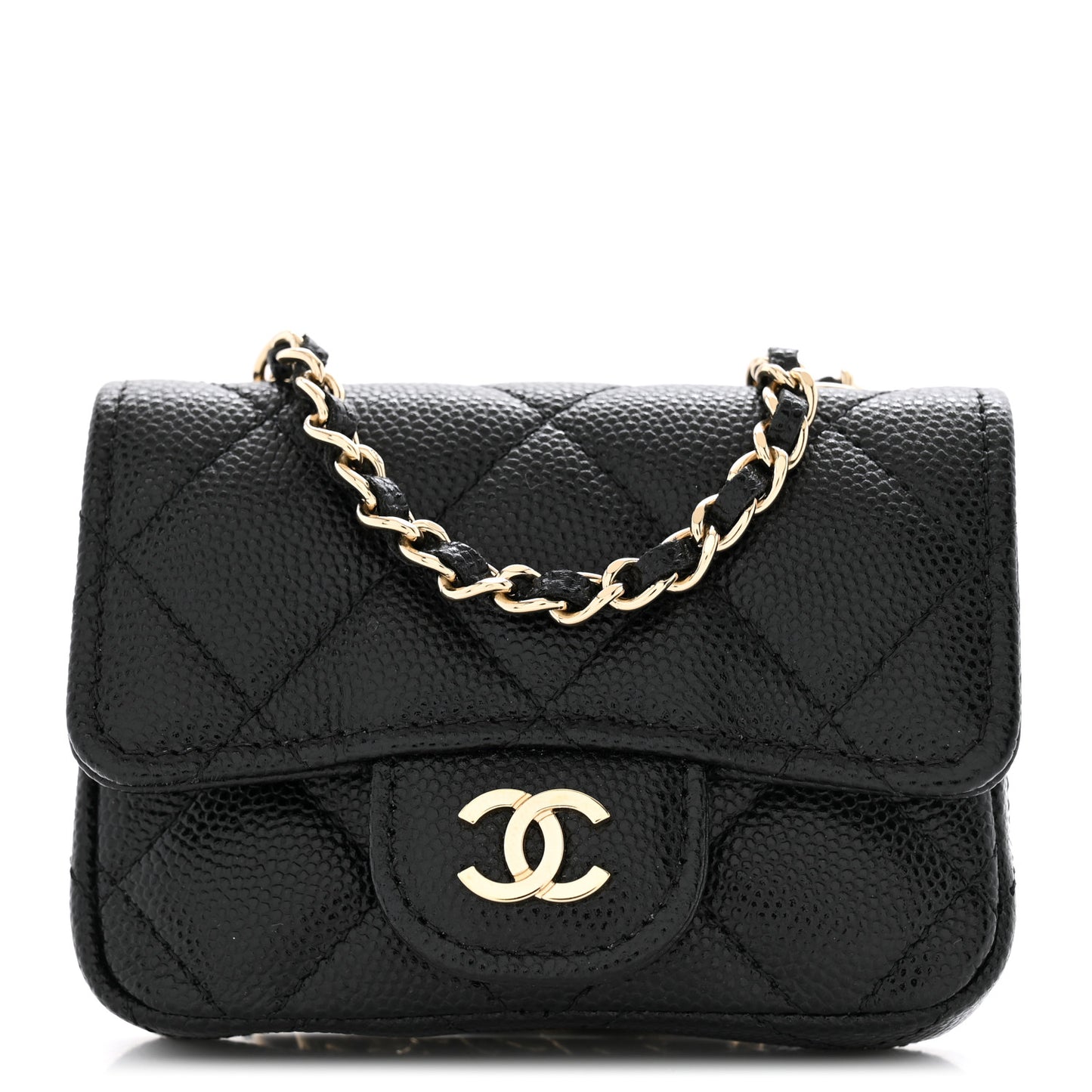 Caviar Quilted Mini Chain Belt Bag Black