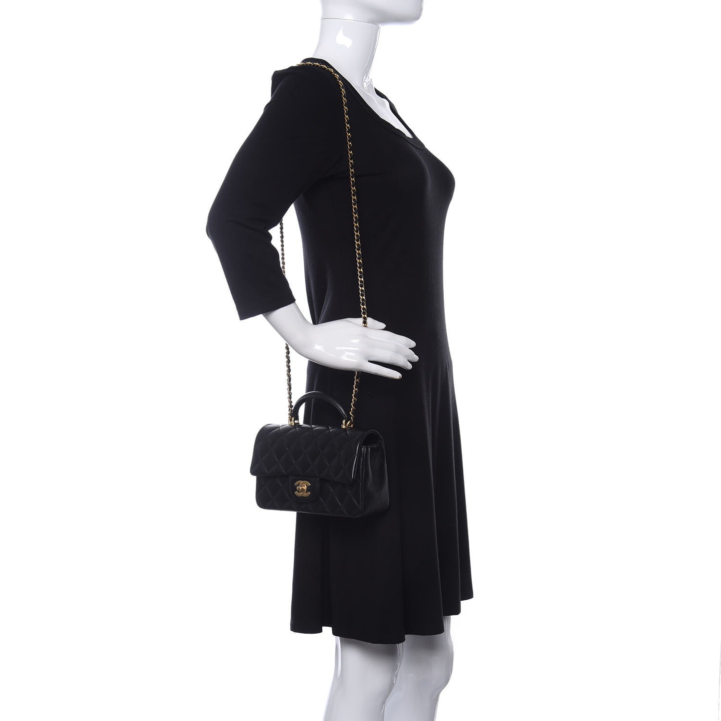 Lambskin Quilted Mini Top Handle Rectangular Flap Black