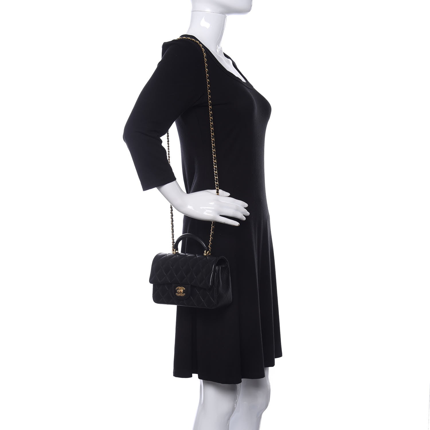 Chanel Lambskin Quilted Mini Top Handle Rectangular Flap Black 2 of 12
