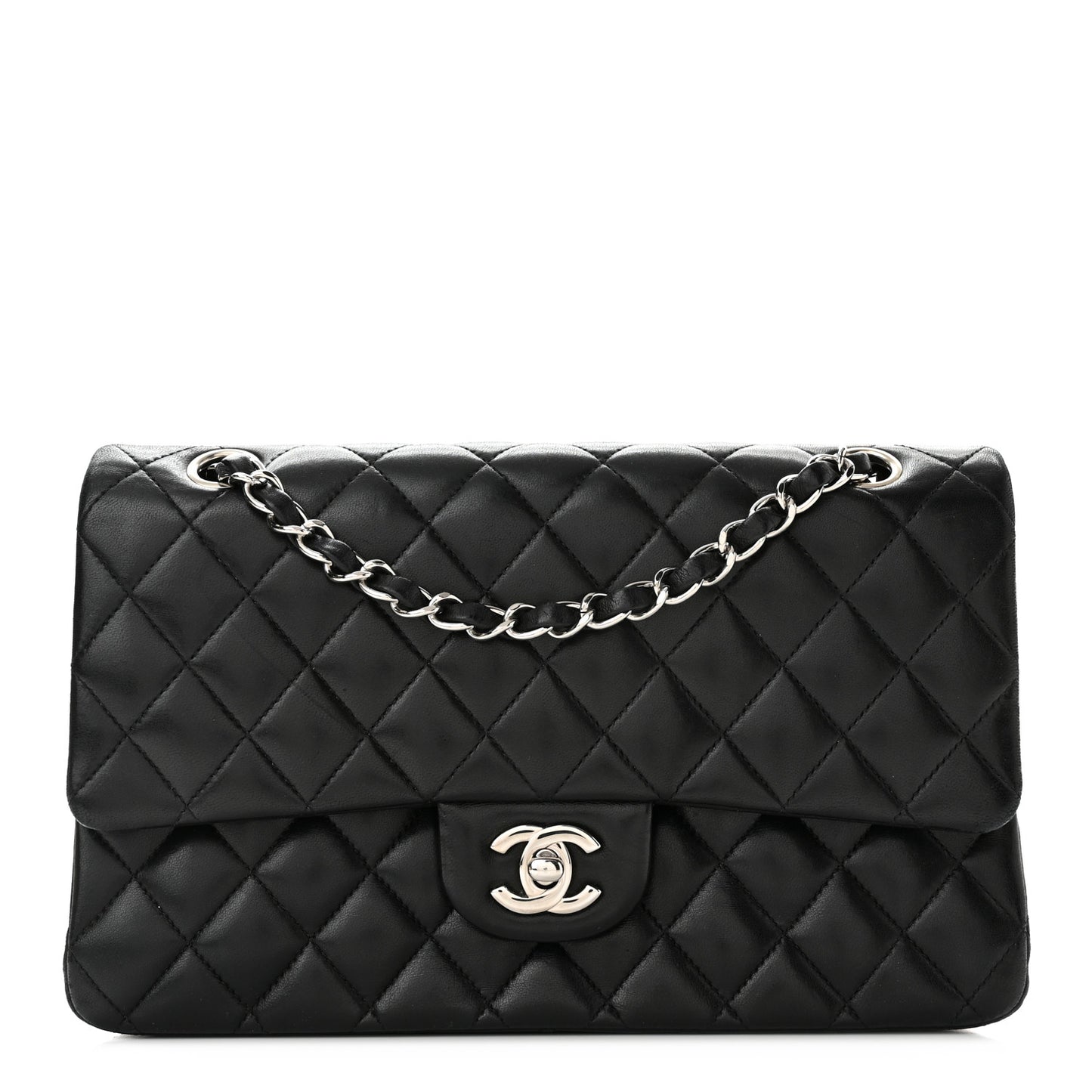 Lambskin Quilted Medium Double Flap Black