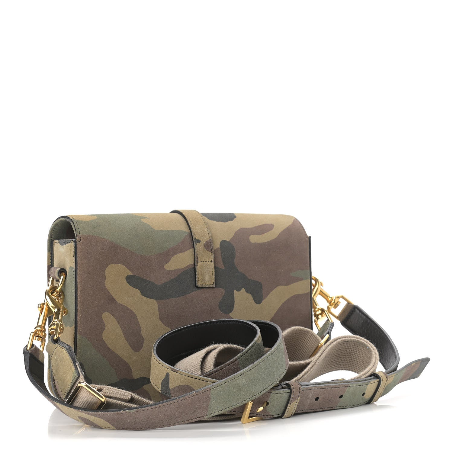 Saint Laurent Suede Monogram University Camouflage Shoulder Bag Green 3 of 11