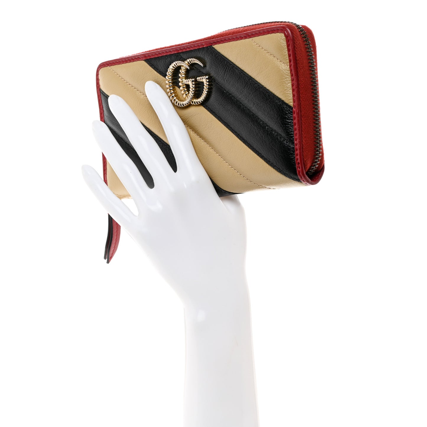 Azalea Calfskin Matelasse Diagonal Patchwork Torchon GG Marmont Zip Around Wallet Black Beige Romantic Cerise