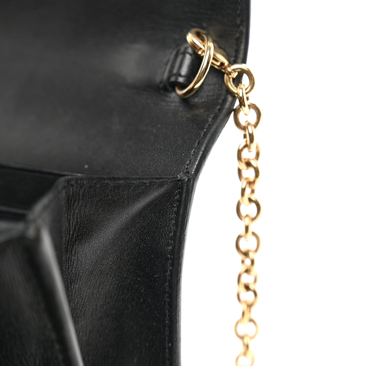 Textured Patent Belle de Jour Chain Clutch Black