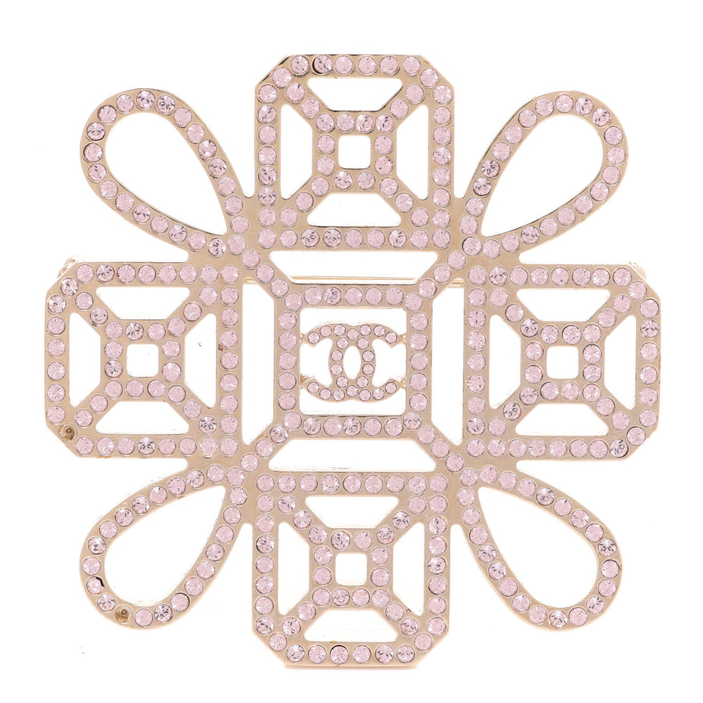 Crystal Strass CC Cross Brooch Pink Gold