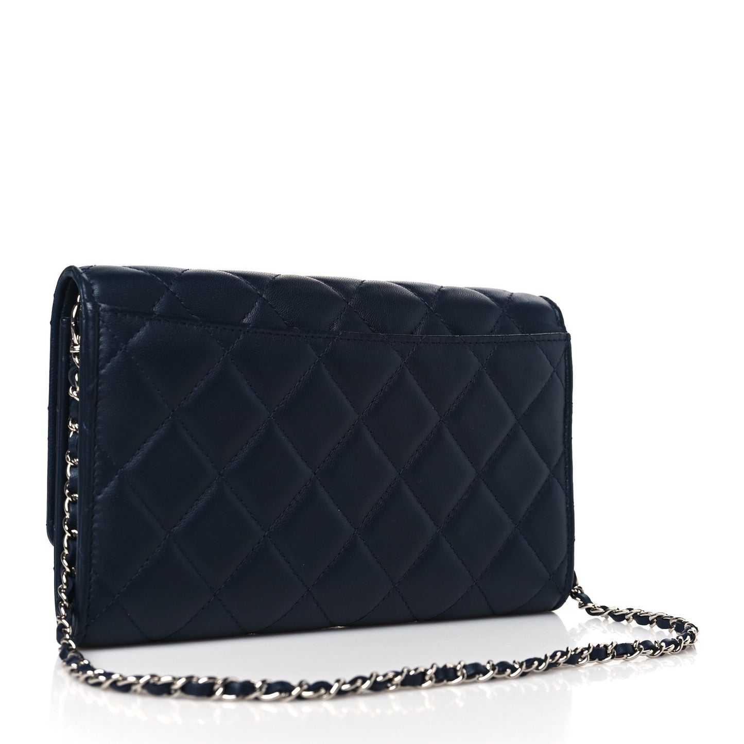 Lambskin Quilted Golden Class Clutch with Chain Navy Blue