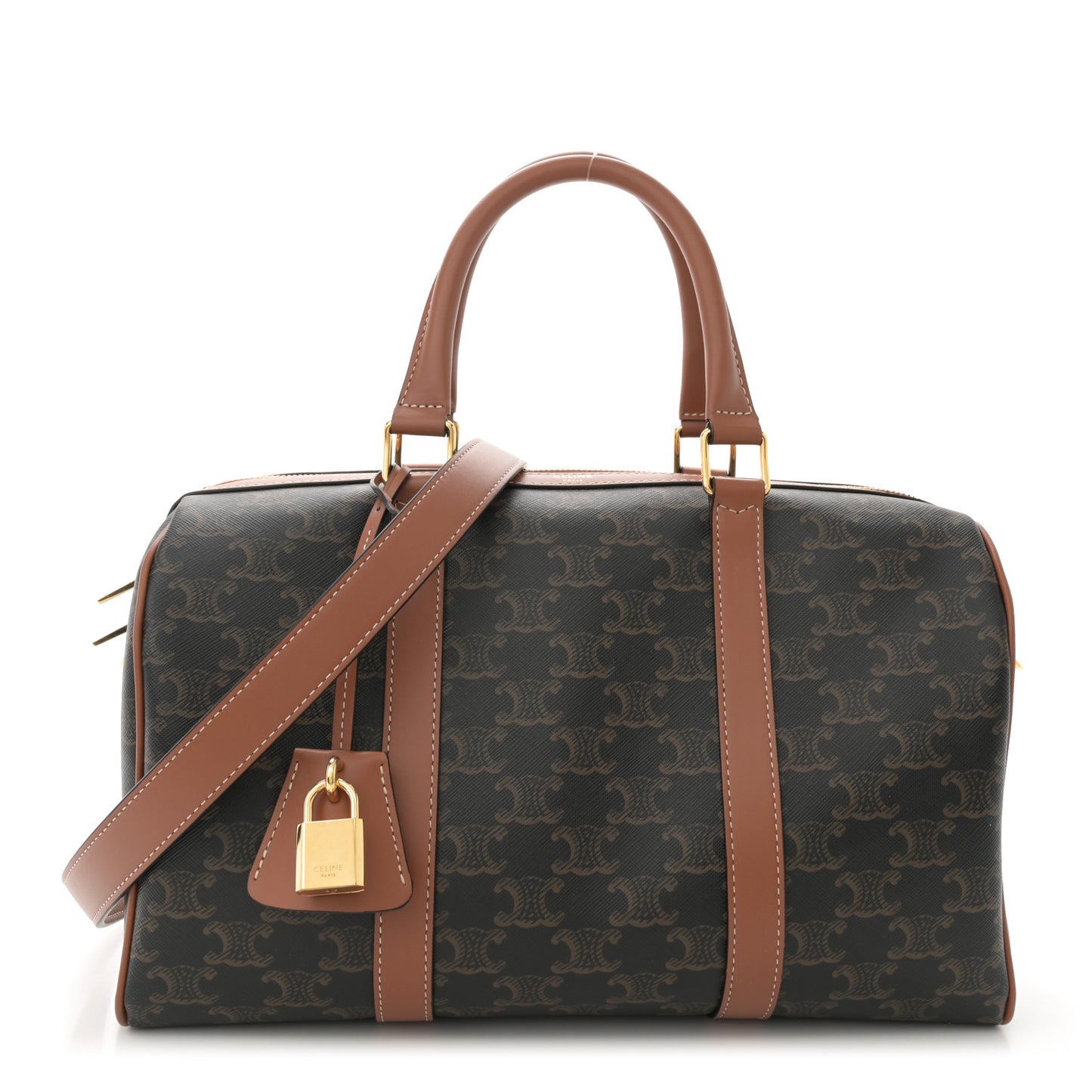 Triomphe Canvas Calfskin Large Boston Bag Tan