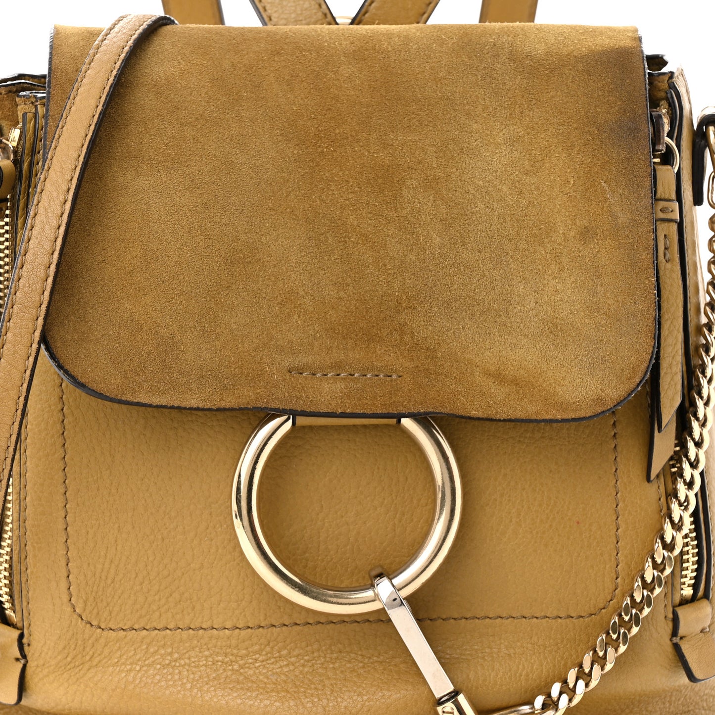 Suede Calfskin Small Faye Backpack Dark Khaki