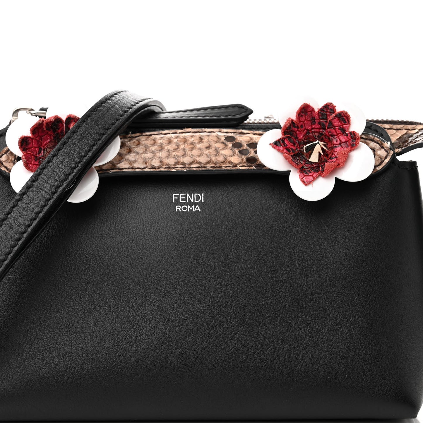 Vitello Dolce Snakeskin Nappa Croc Tail Flowerland Studded Mini By The Way Boston Bag Black Natural Multicolor