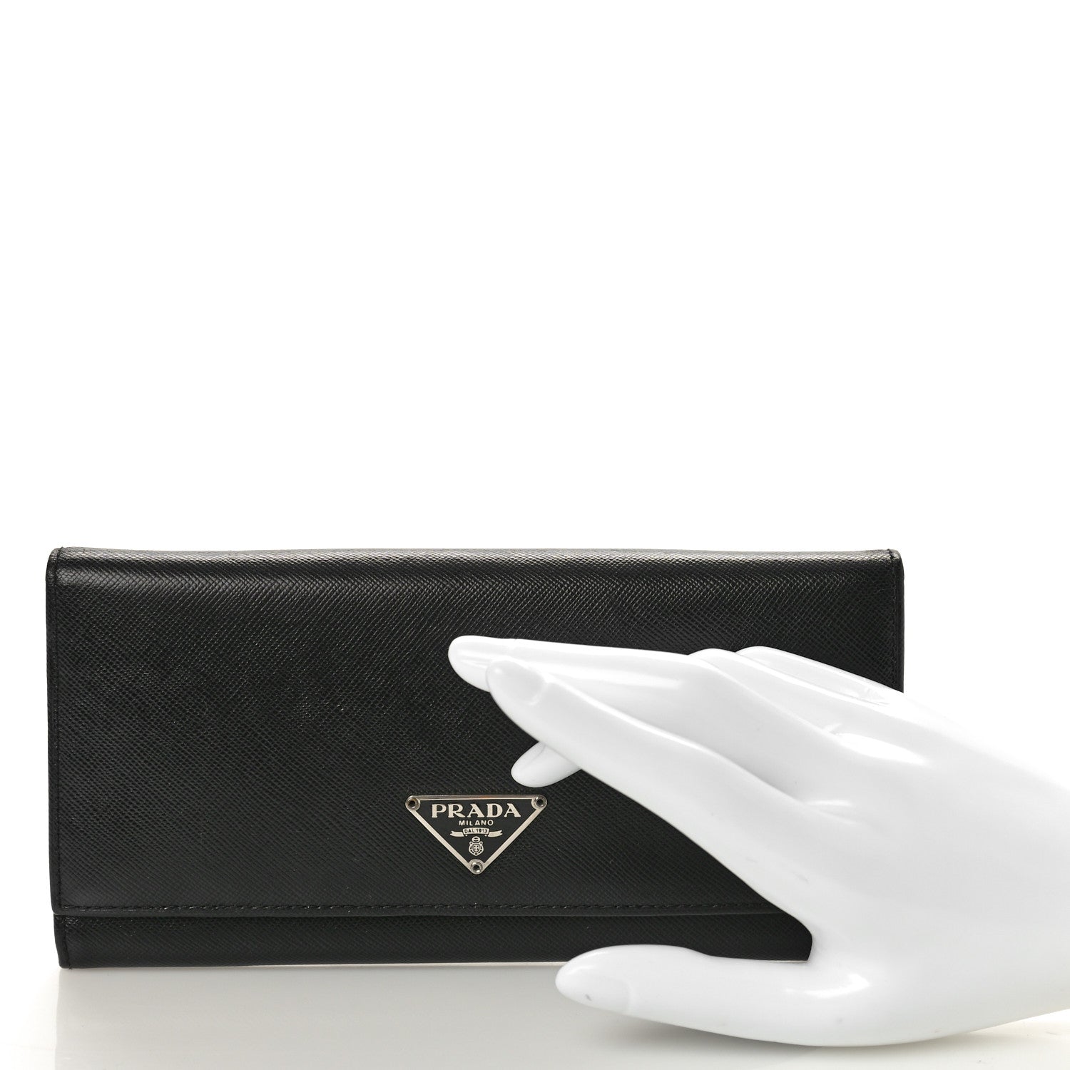 Prada Saffiano Triangle Continental Flap Wallet Black 2 of 8