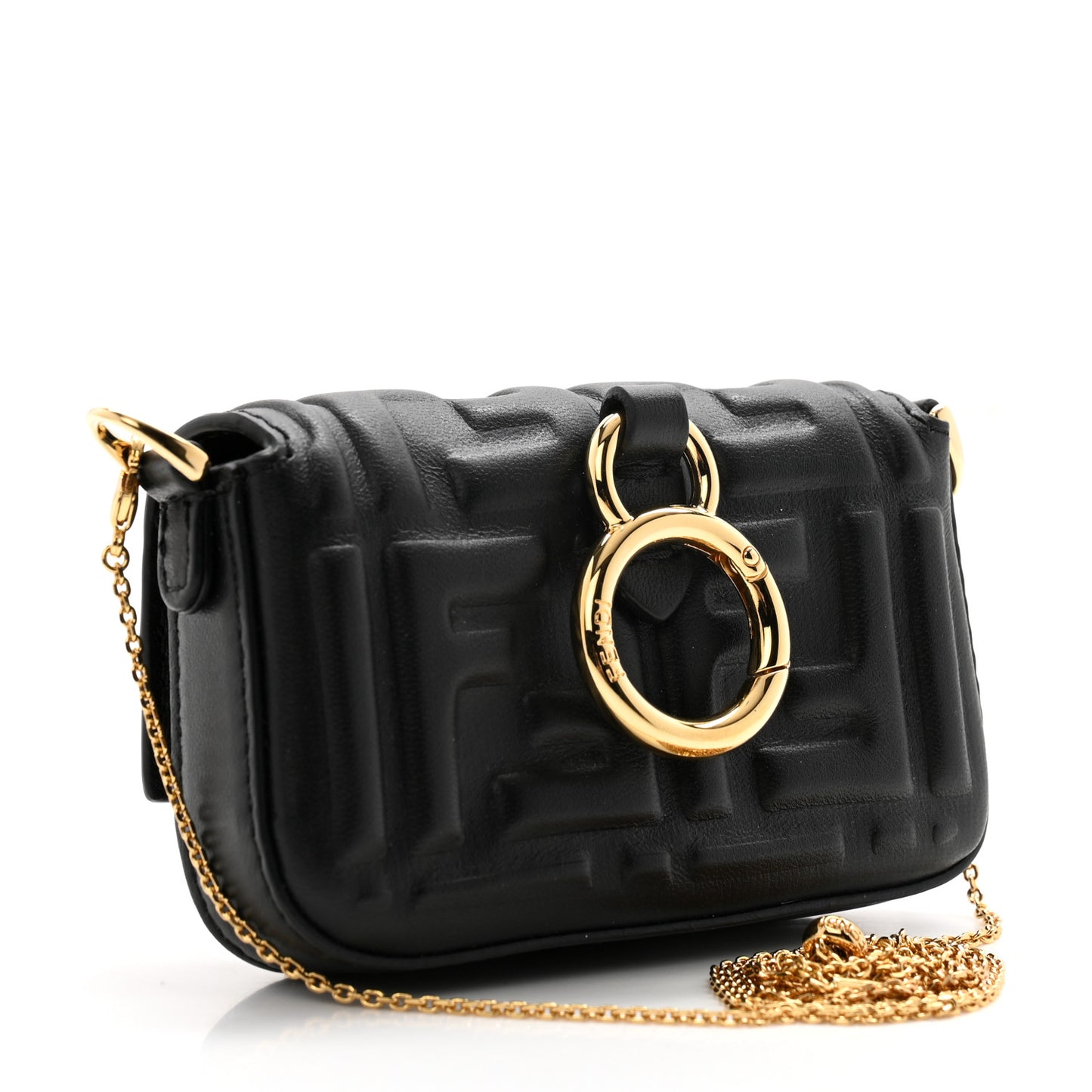 Nappa Matisse FF Embossed Nano Maxi Buckle Baguette Charm Black