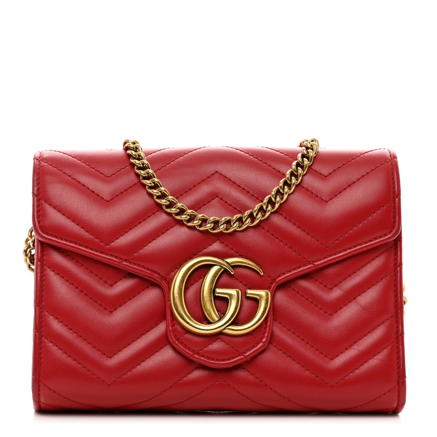 Calfskin Matelasse GG Marmont Chain Wallet Hibiscus Red