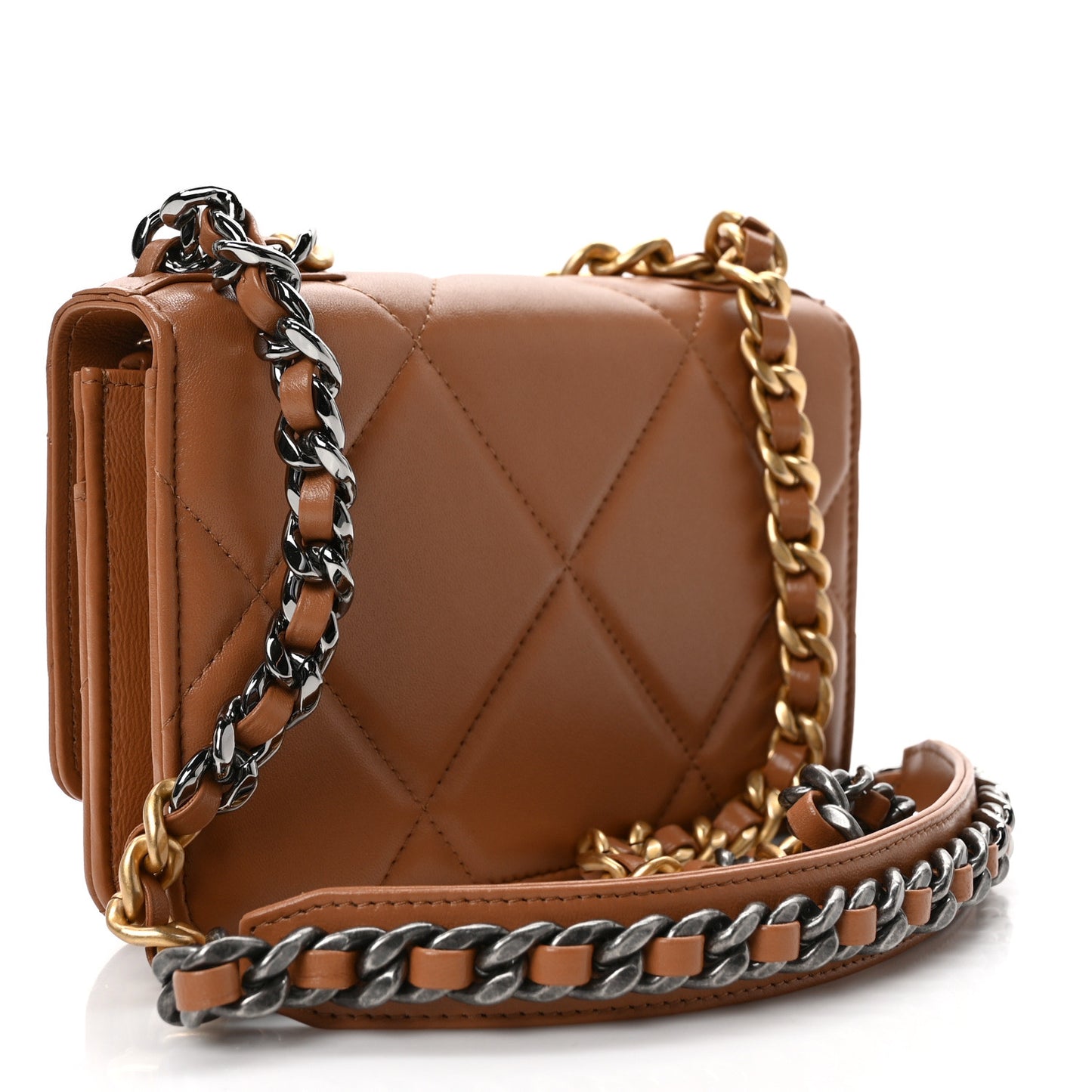 Goatskin Quilted Chanel 19 Wallet On Chain WOC Brown