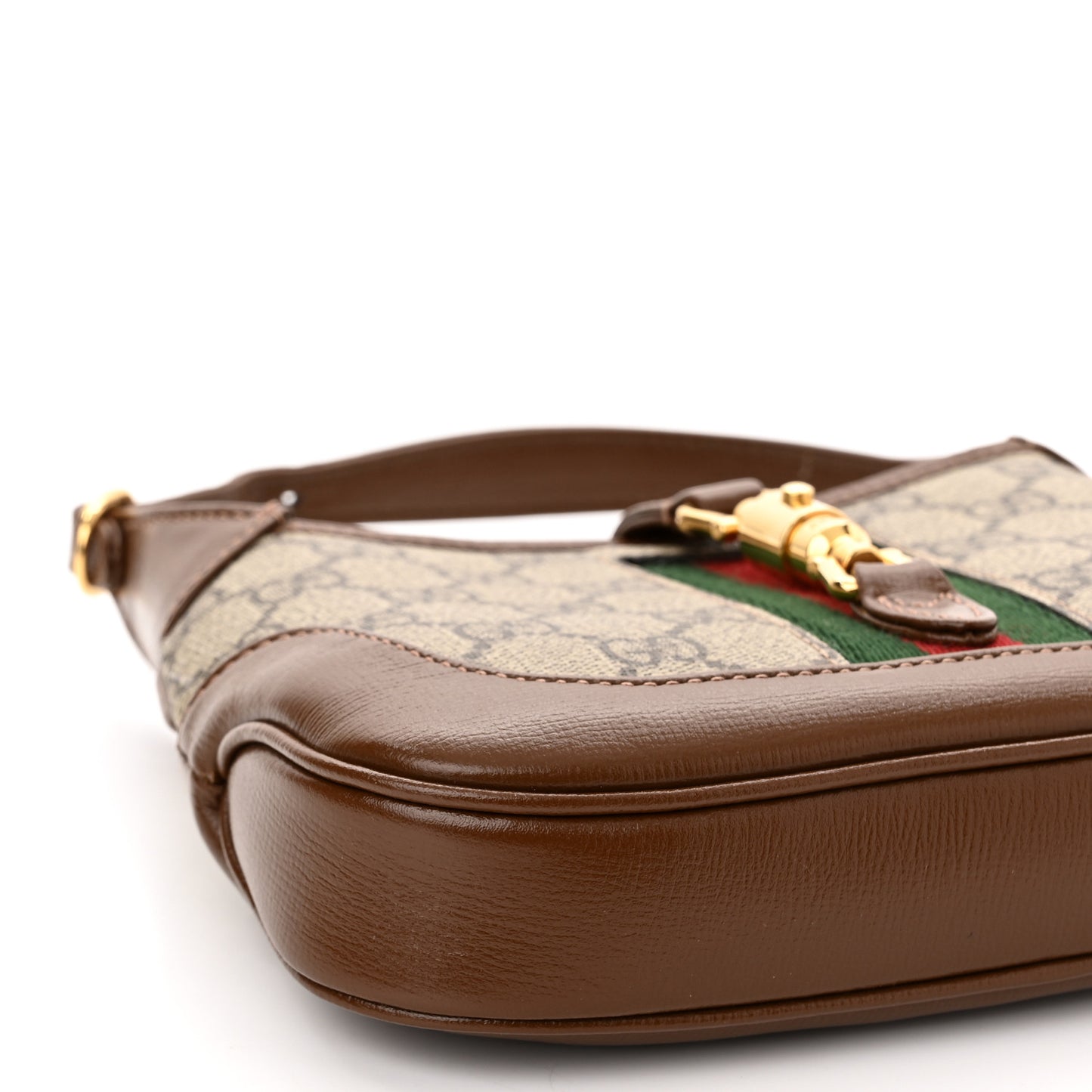 GG Supreme Monogram Azalea Calfskin Web Mini Jackie 1961 Hobo Beige Ebony Brown Sugar