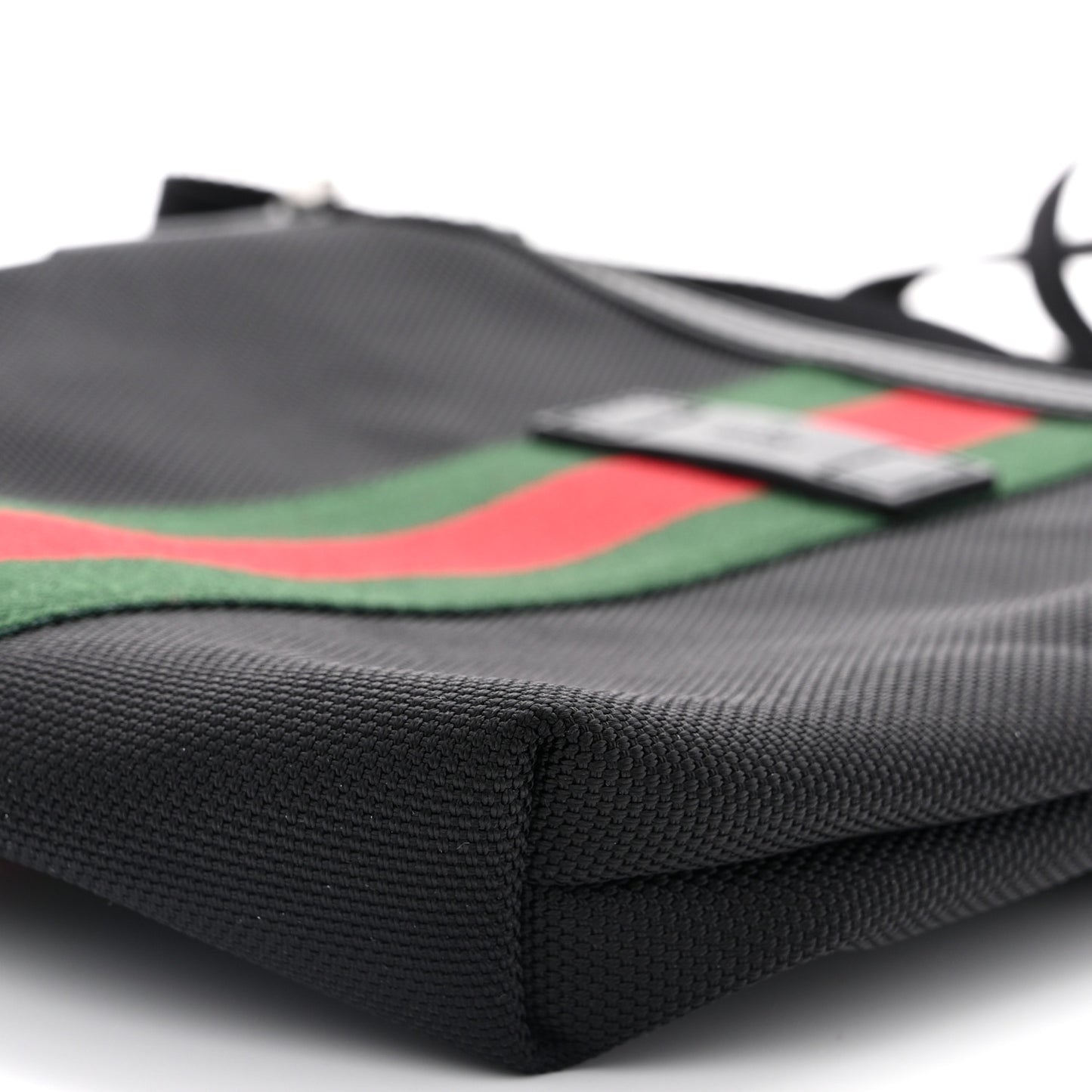 Techno Canvas Selleria Calfskin Web Small Flat Messenger Bag Black
