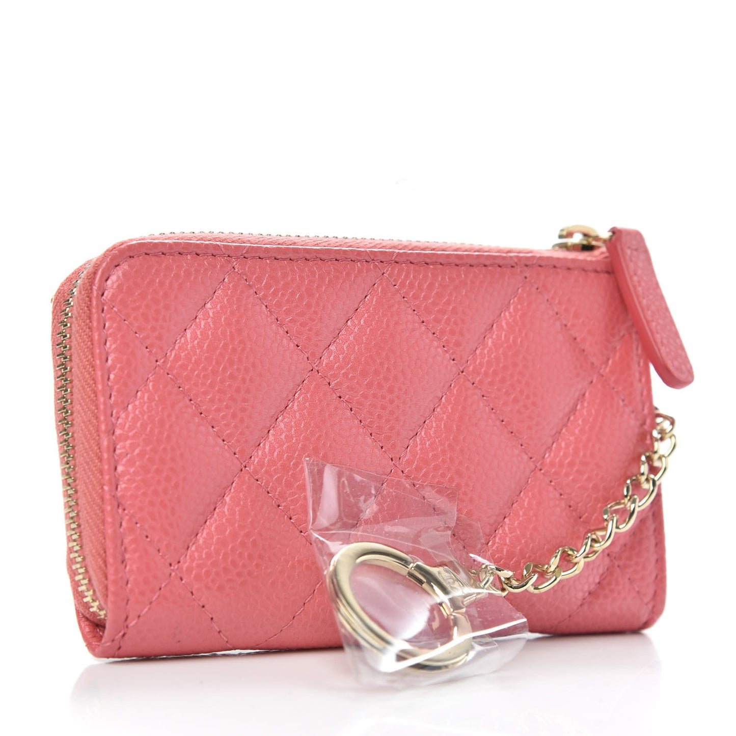 Metallic Caviar Quilted Key Holder Case Pink