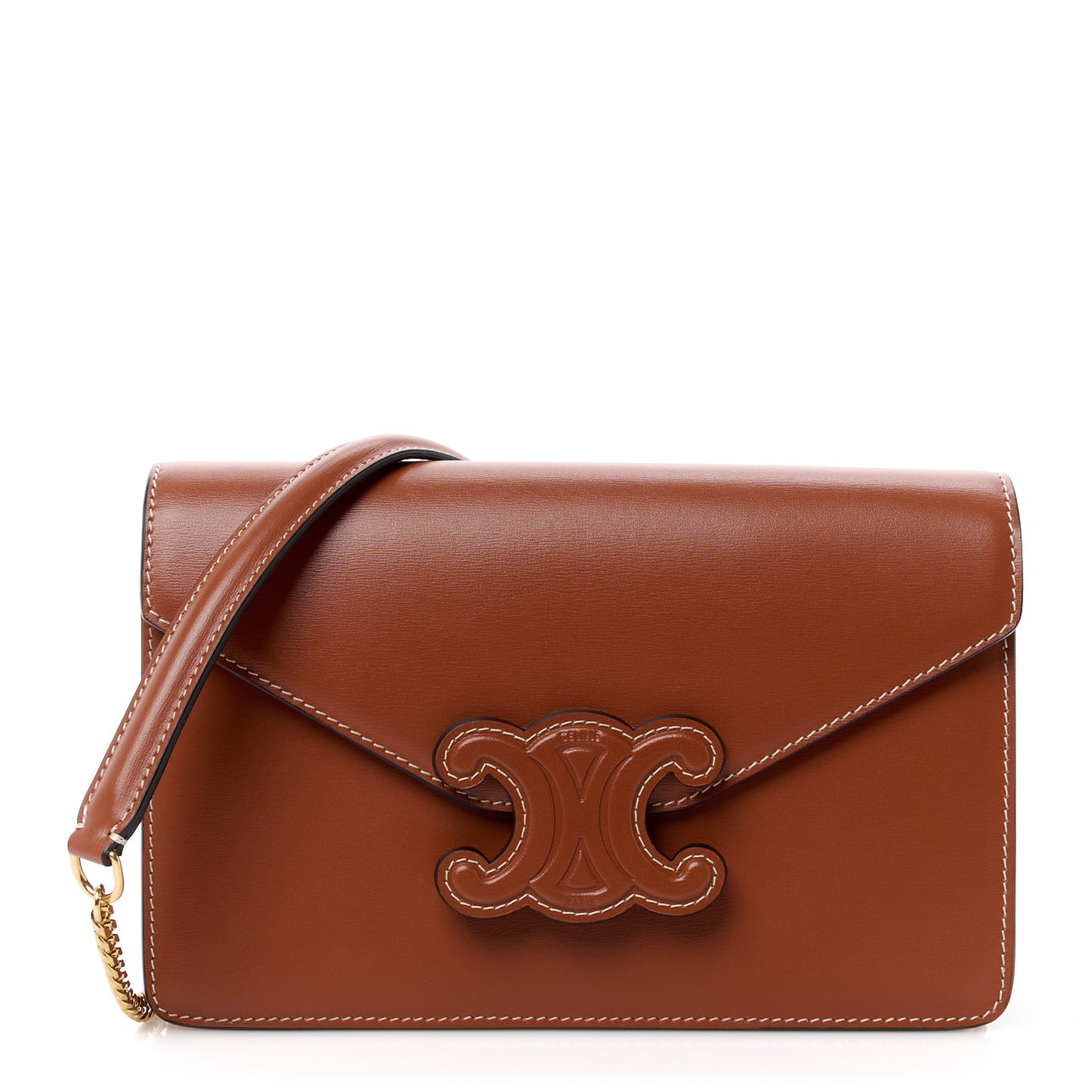 Shiny Calfskin Triomphe Margo Wallet on Chain Gold