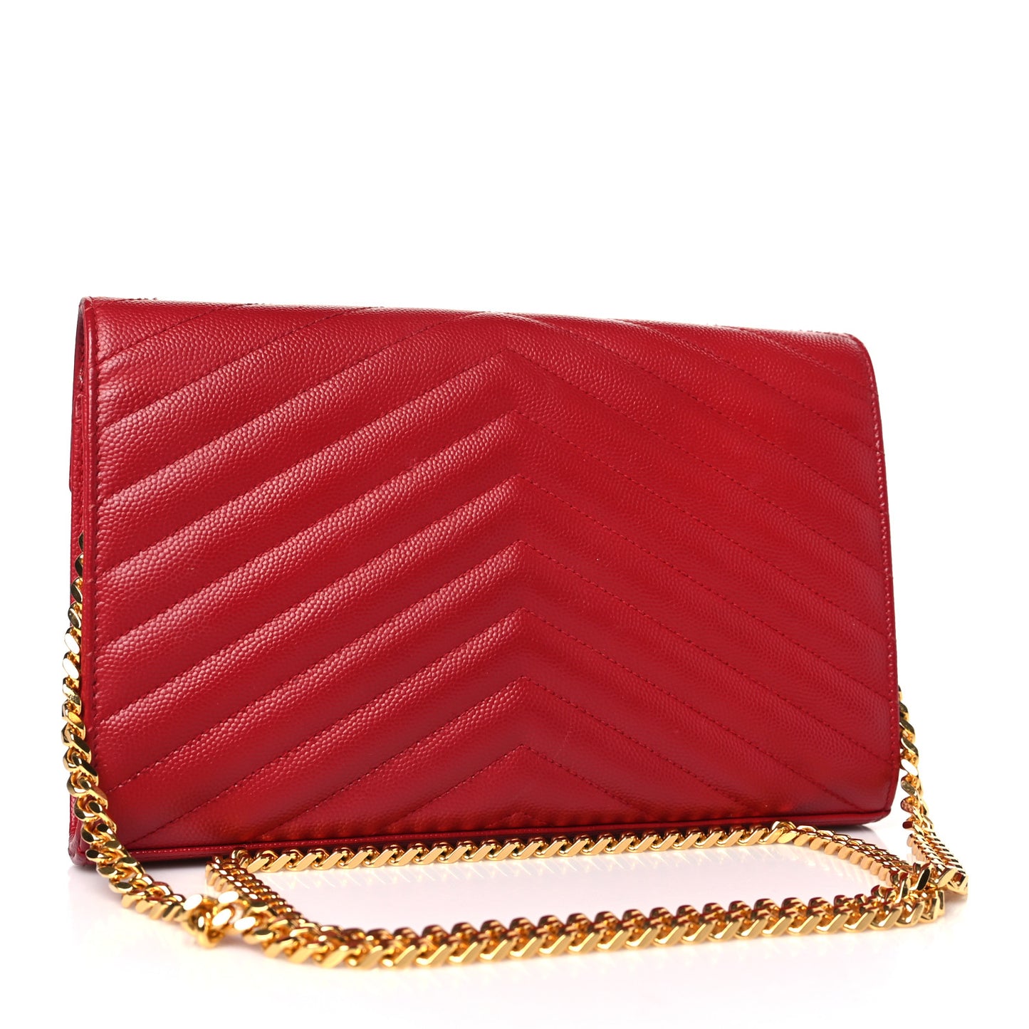 Grain De Poudre Matelasse Chevron Monogram Chain Wallet New Red