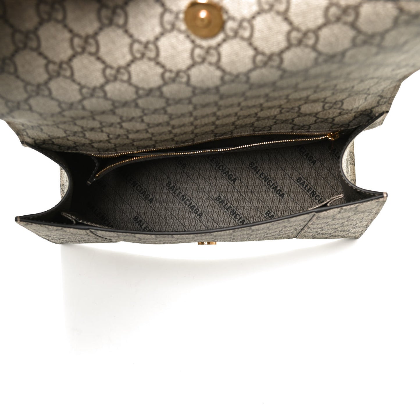 X GUCCI GG Supreme Monogram Medium Hourglass Top Handle Bag Beige Ebony