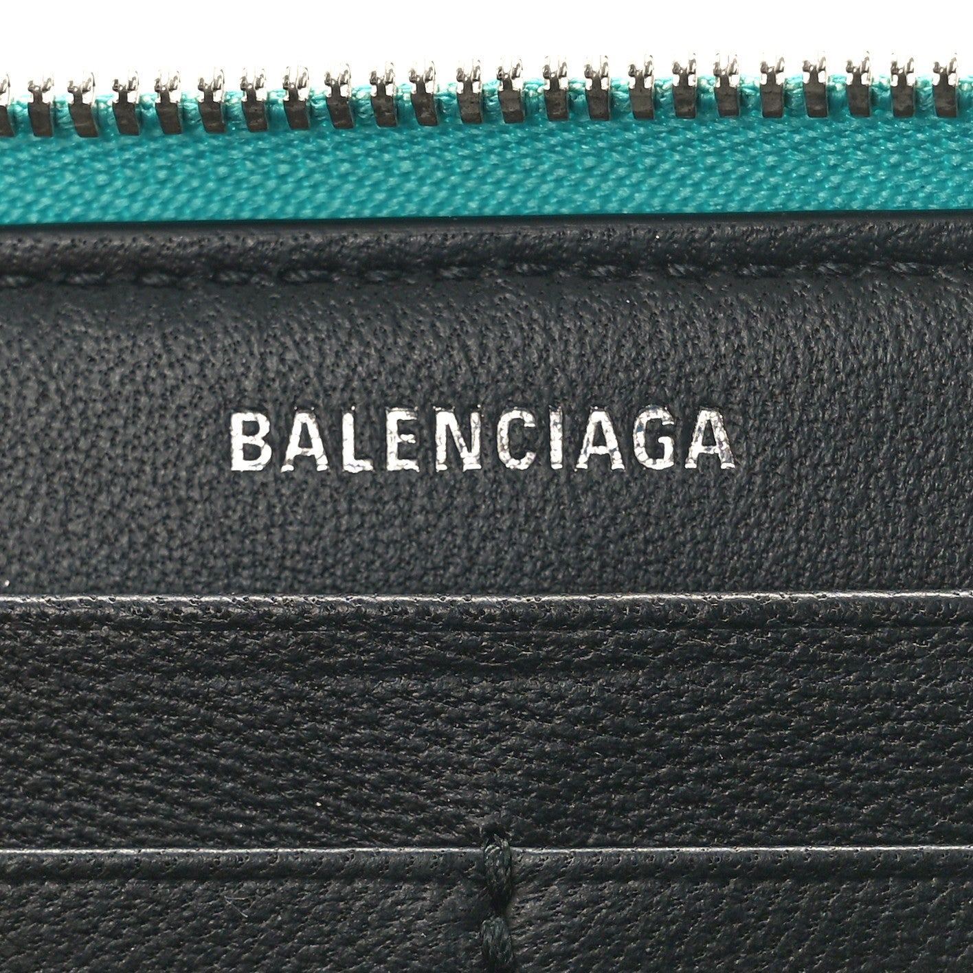 Metallic Goatskin Logo Everyday Continental Zip Around Wallet Turquoise Black