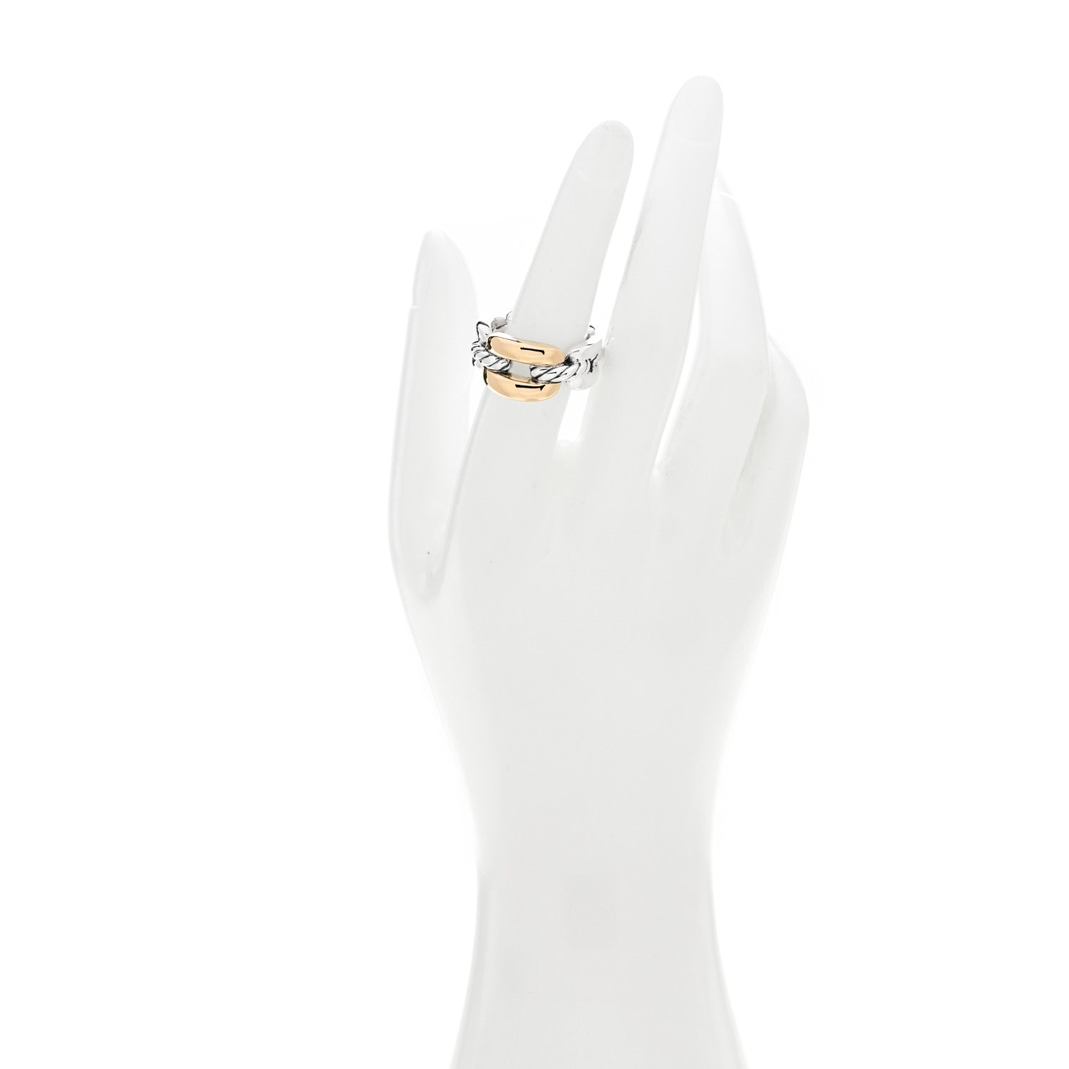 David Yurman Sterling Silver 18K Yellow Gold 9.5mm Wellesley Chain Link Ring 54 7 2 of 5