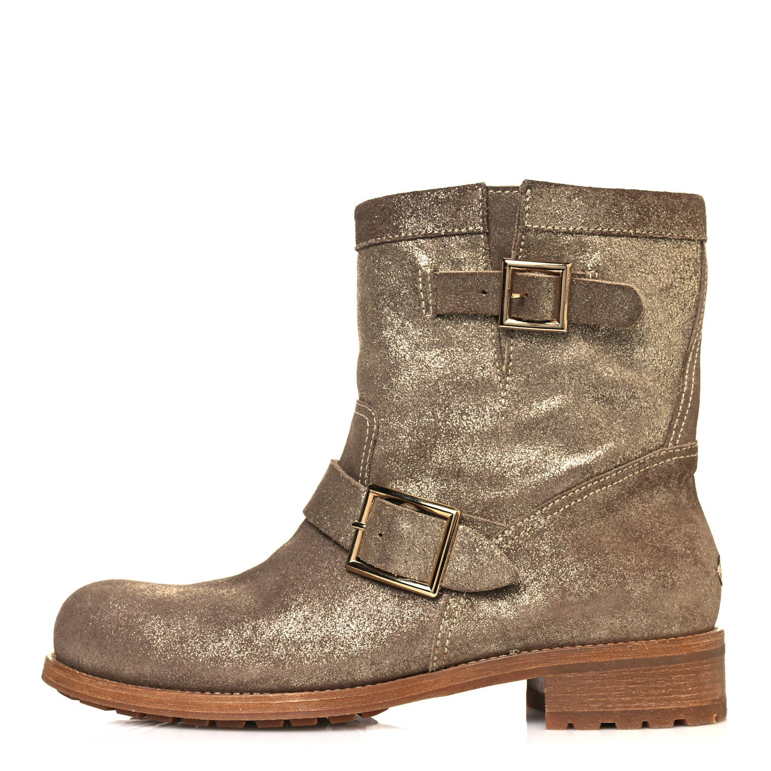 Jimmy Choo Metallic Suede Youth Biker Boots 40.5 Gold 1 of 7