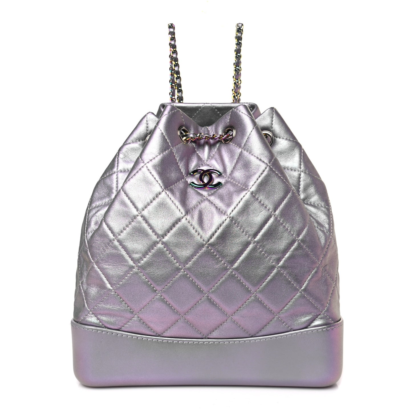 Iridescent Lambskin Calfskin Quilted Gabrielle Backpack Light Purple