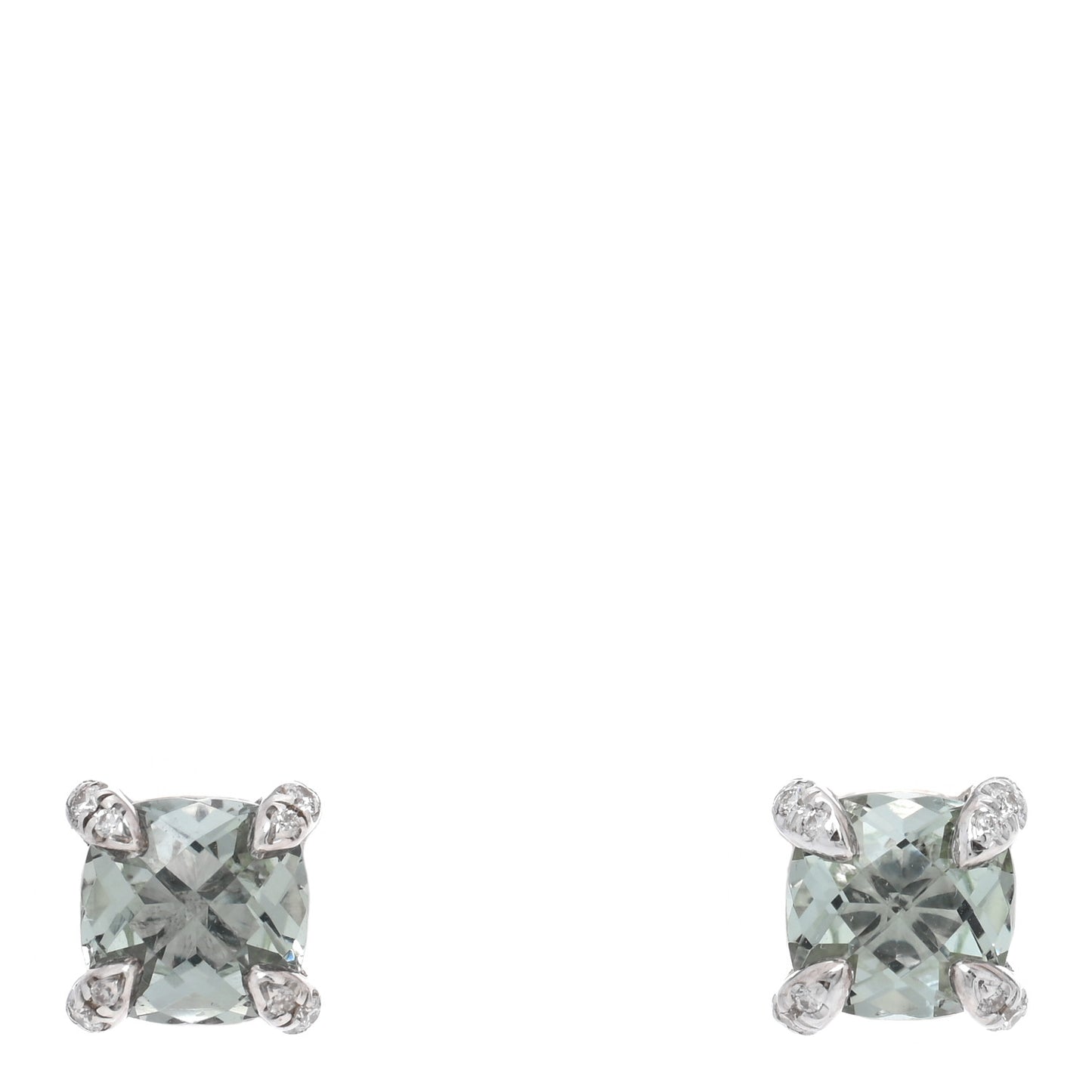 Sterling Silver Diamond Prasiolite 9mm Chatelaine Earrings