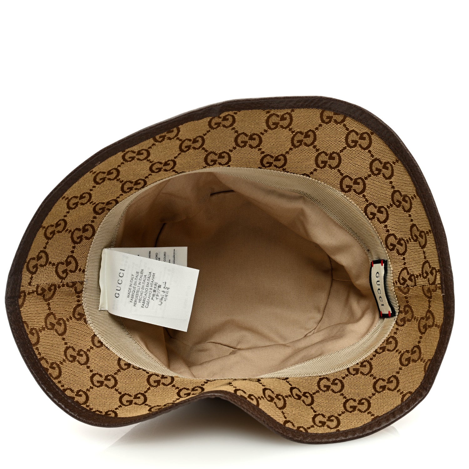 Gucci Monogram Textured Dollar Calfskin GG Jago Bucket Hat M Cacao Beige 6 of 7