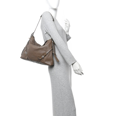 Tumbled Calfskin Medium Voyou Bag Taupe