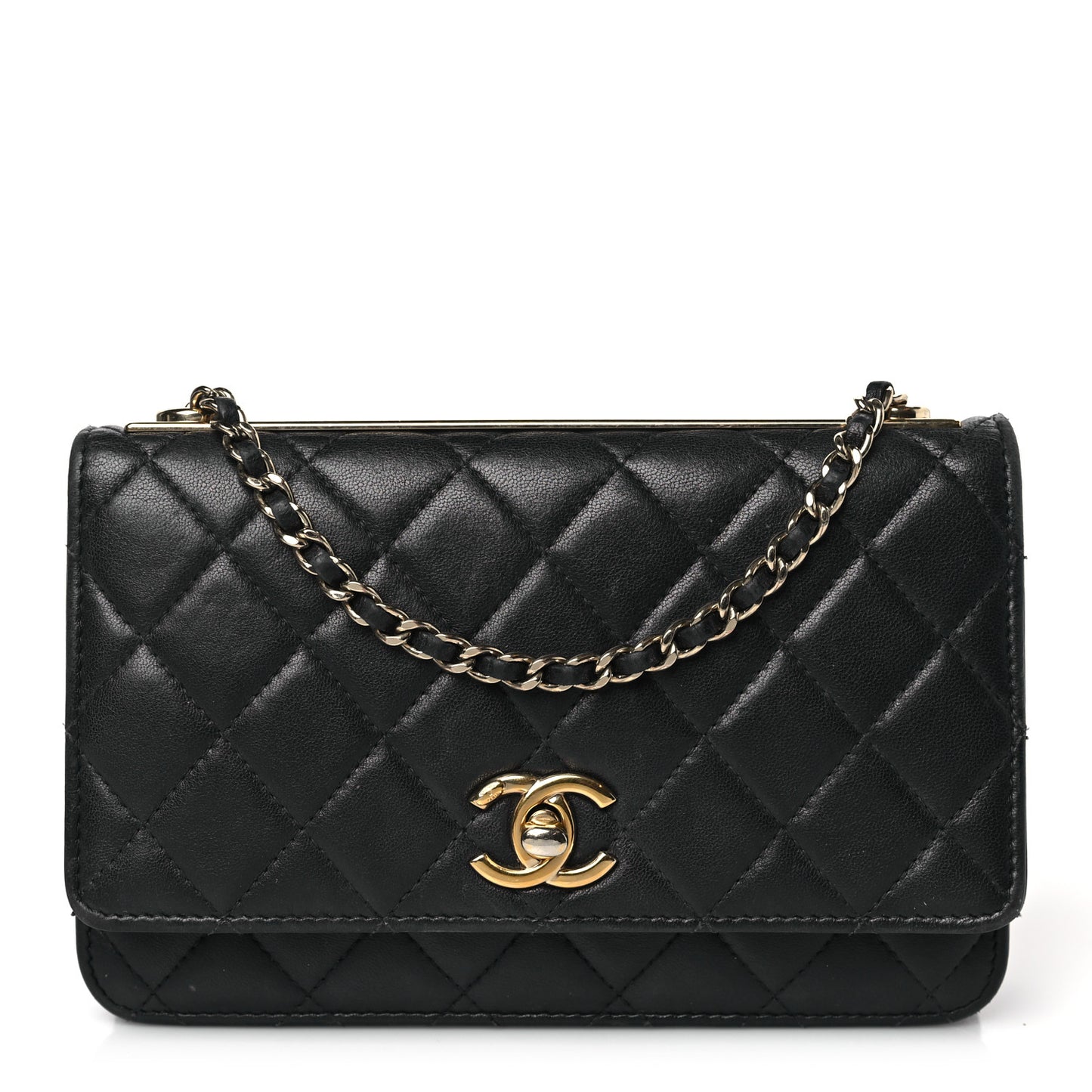 Lambskin Quilted Trendy CC Wallet On Chain WOC Navy